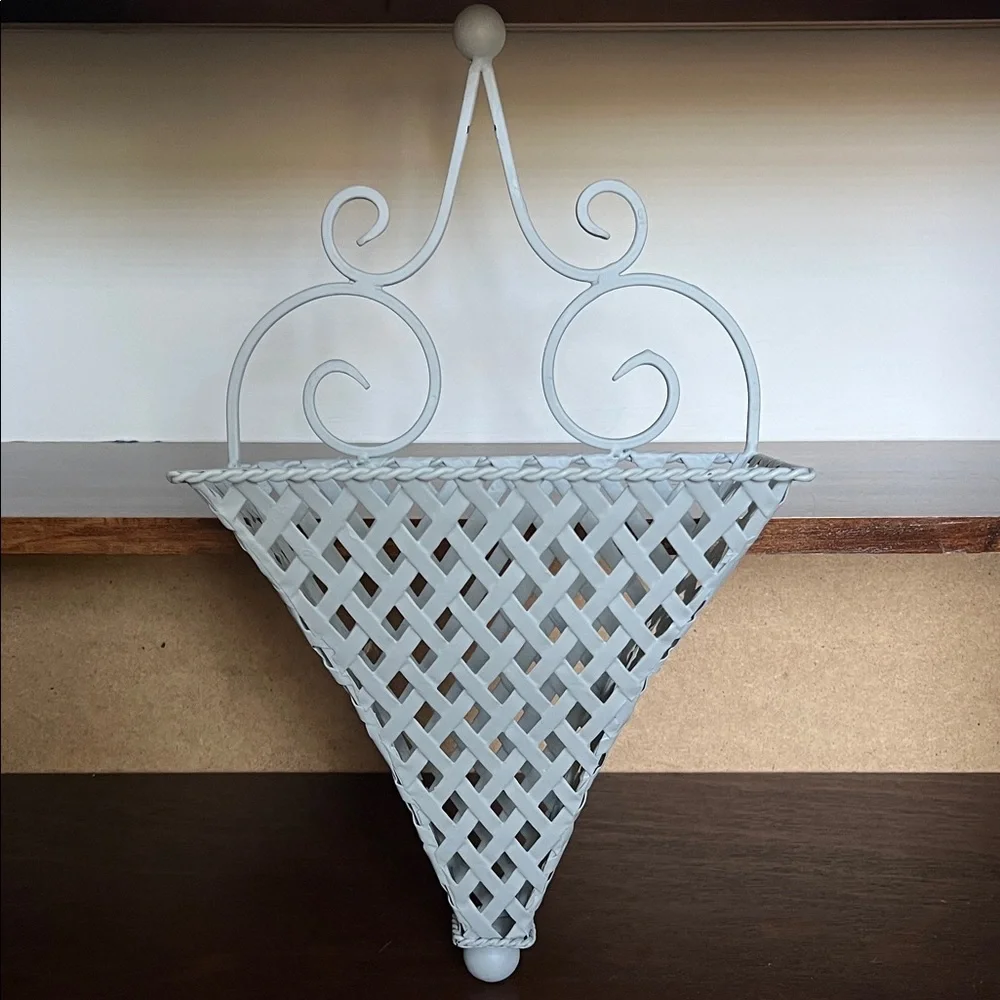 Elegant Grey Woven Metal Wall Basket